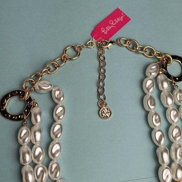 Lilly Pulitzer Statement Necklace 3 Strand Dreamy Pearl In Resort White Casual - Picture 9 of 13